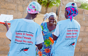Health workers in Senegal deliver mosquito nets to a woman during an anti-malaria campaign home visit. © 2012 Photo © Diana Mrazikova/ Networks, Courtesy of Photoshare