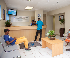 Dr. Maphisa & Partners' clinic waiting room in Johannesburg. 